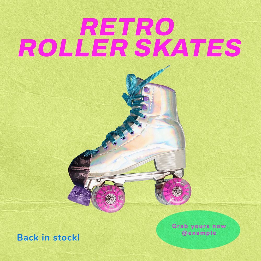 Retro roller skates Instagram post template, editable text