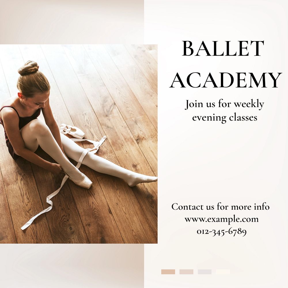 Ballet academy Instagram post template, editable design