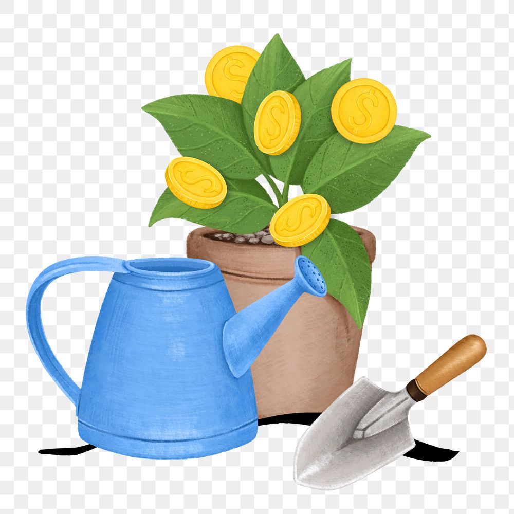 Potted money plant png, gardening hobby remix, editable design