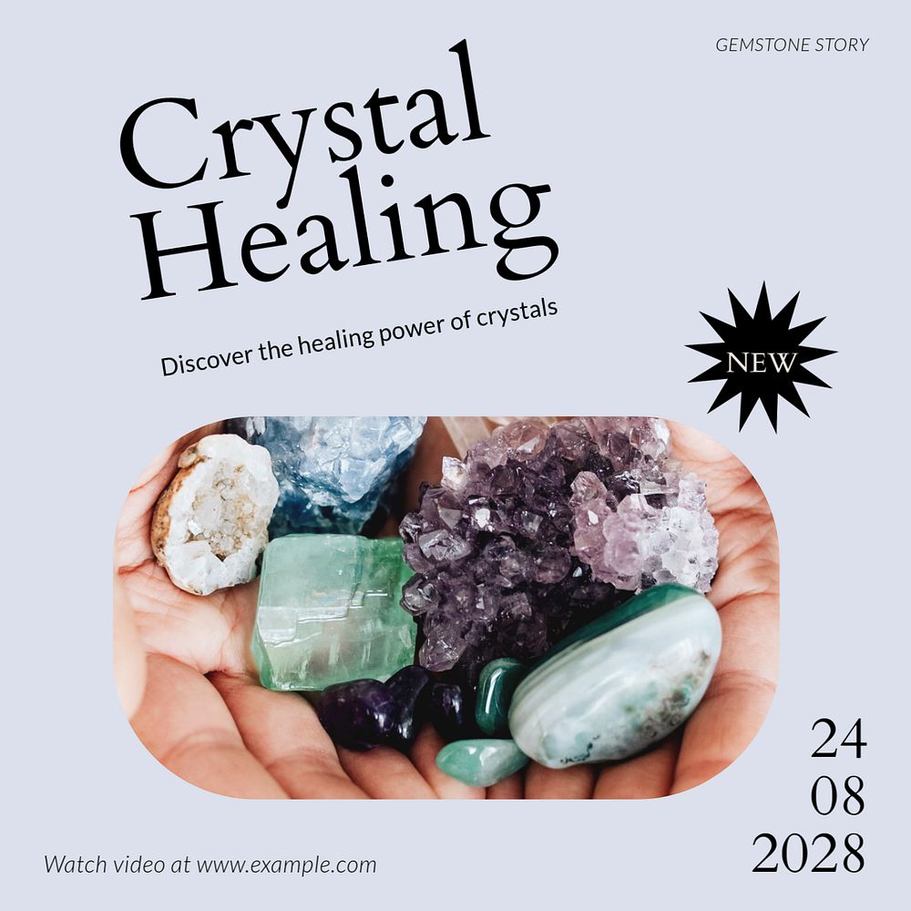 Crystal healing Instagram post template, editable design