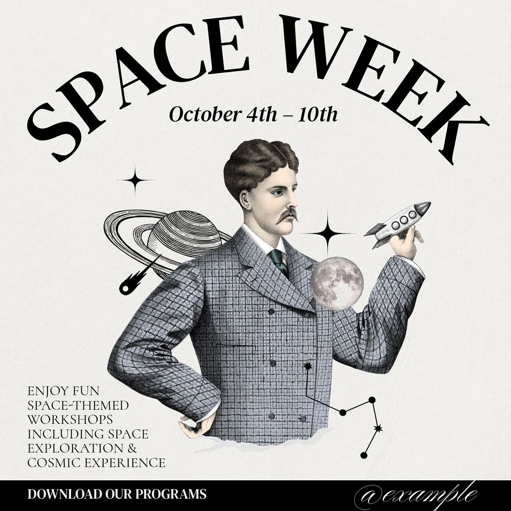 Space week Instagram post template, editable text