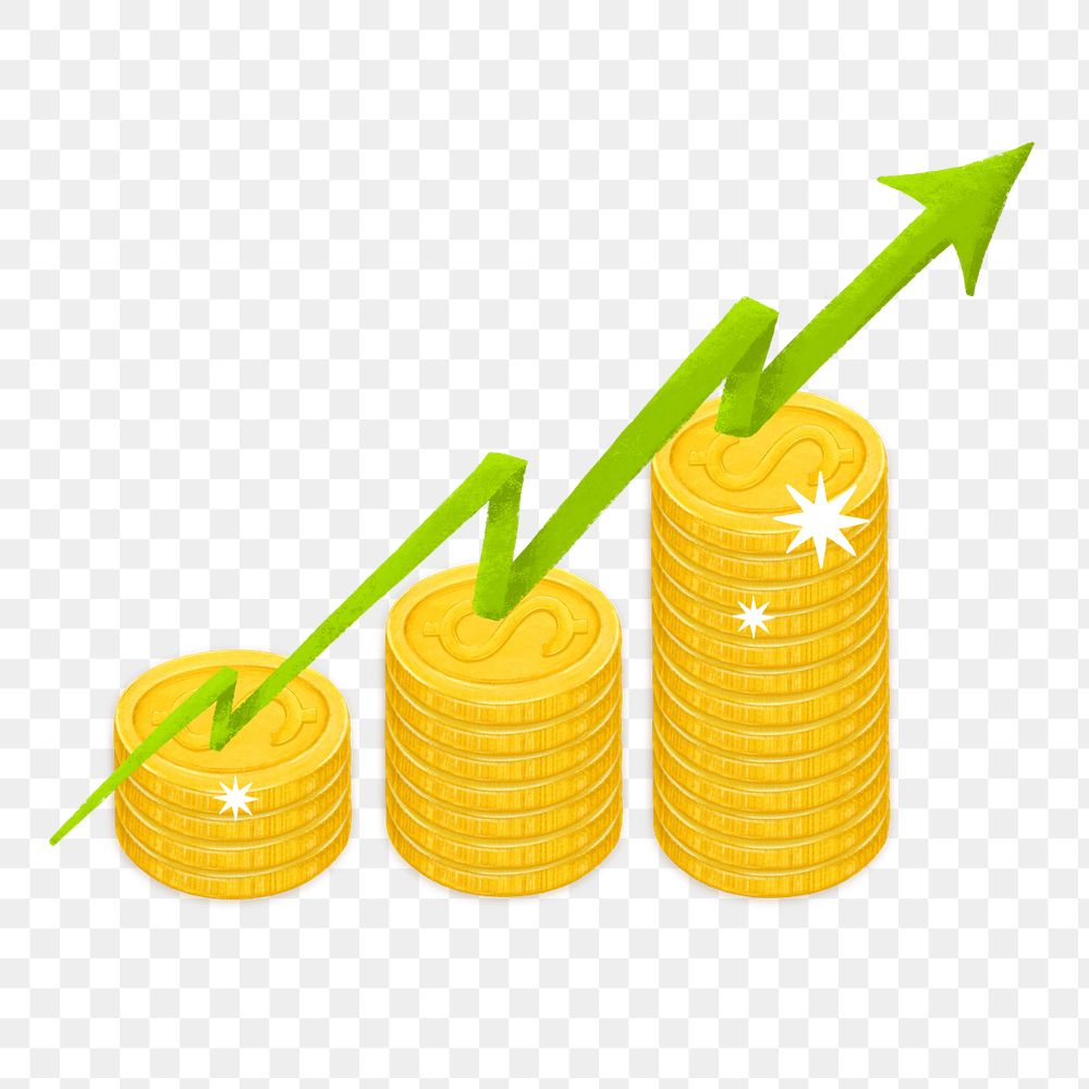 Revenue increase png, stacked coins illustration, editable design