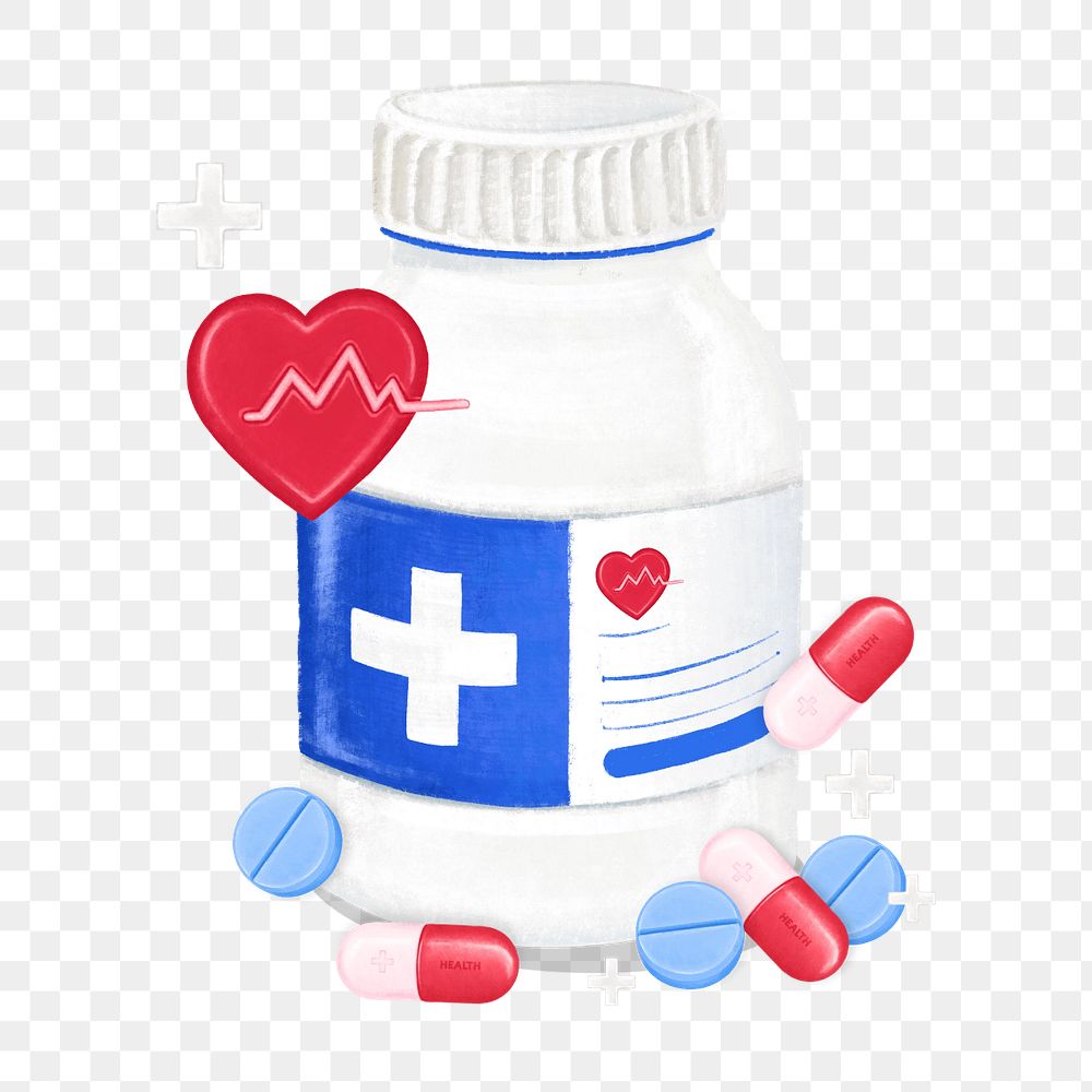 Medicine bottle png, healthcare illustration, editable design