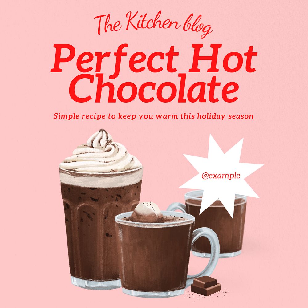 Perfect hot chocolate Instagram post template, editable text