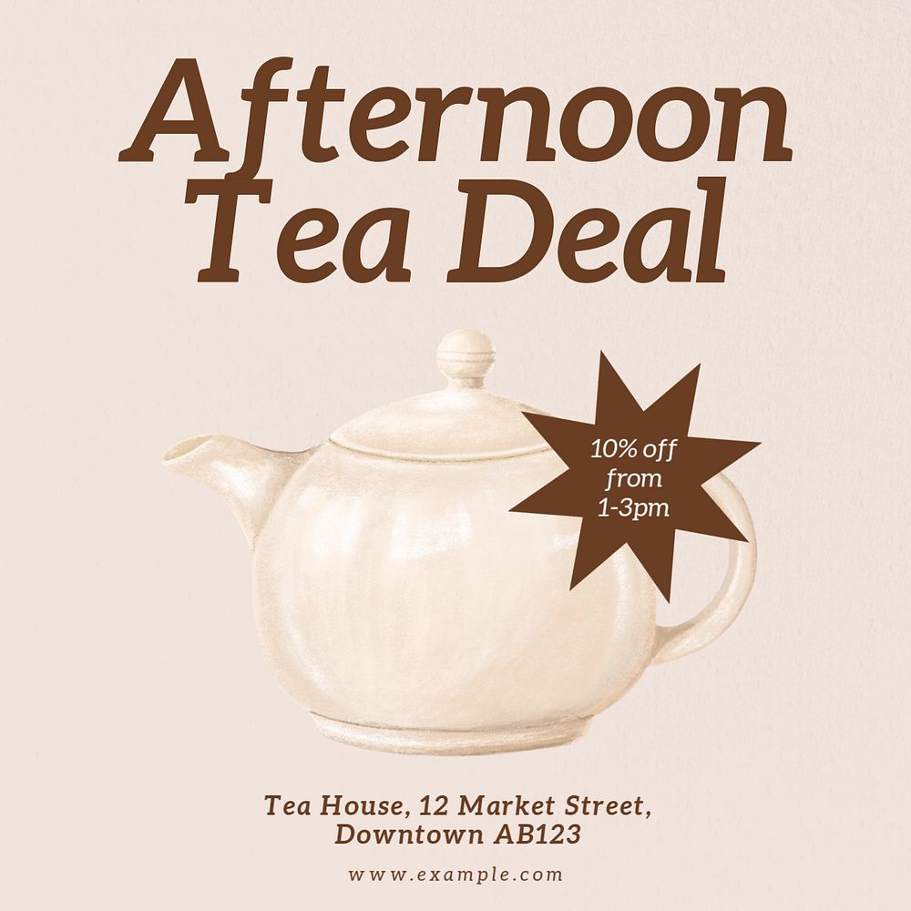 Afternoon tea deal Instagram post template, editable text