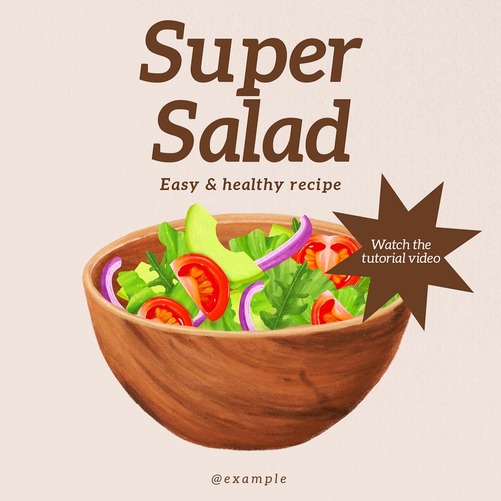 Salad recipe Instagram post template, editable text