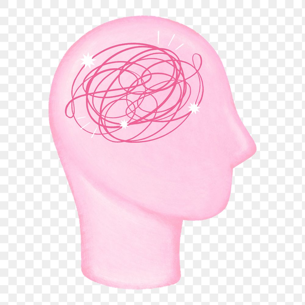 Pink scribbled head png, mental health remix, editable design