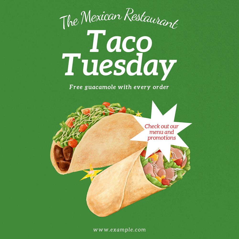 Taco Tuesday Instagram post template, editable text