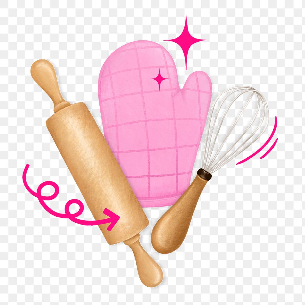 Baking tool aesthetic png, glove, rolling pin remix, editable design