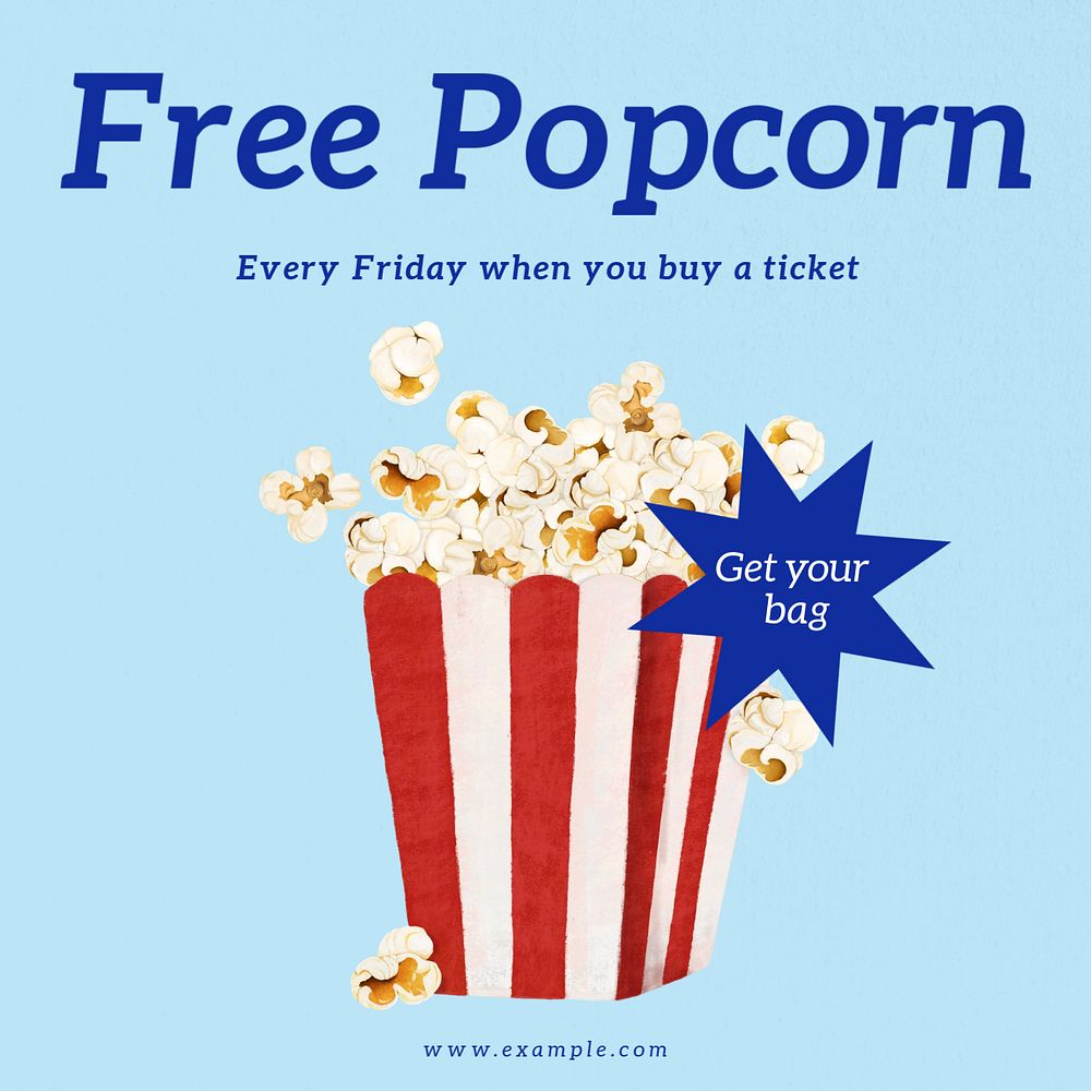 Free popcorn Instagram post template, editable text