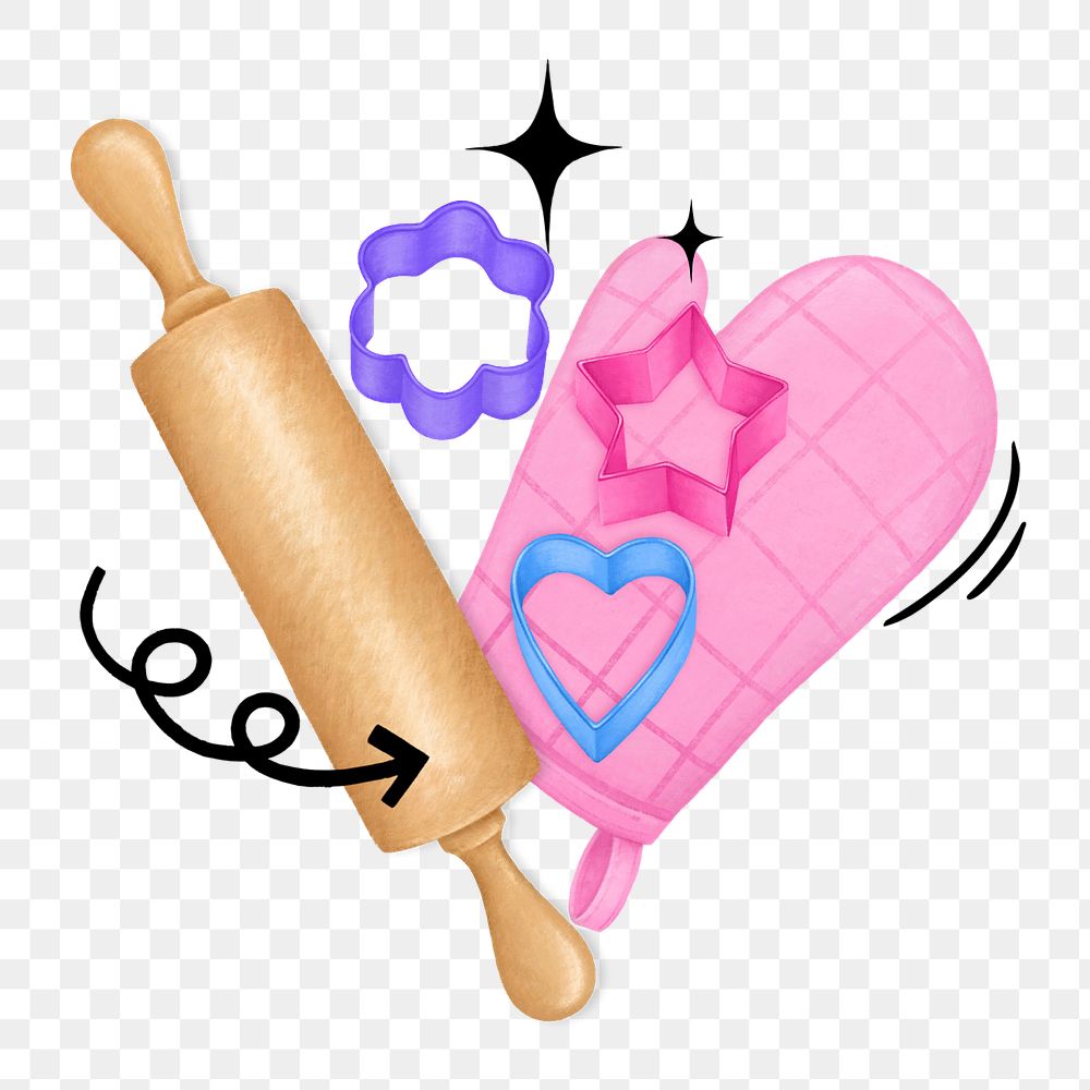 Baking tool aesthetic png, glove, rolling pin remix, editable design