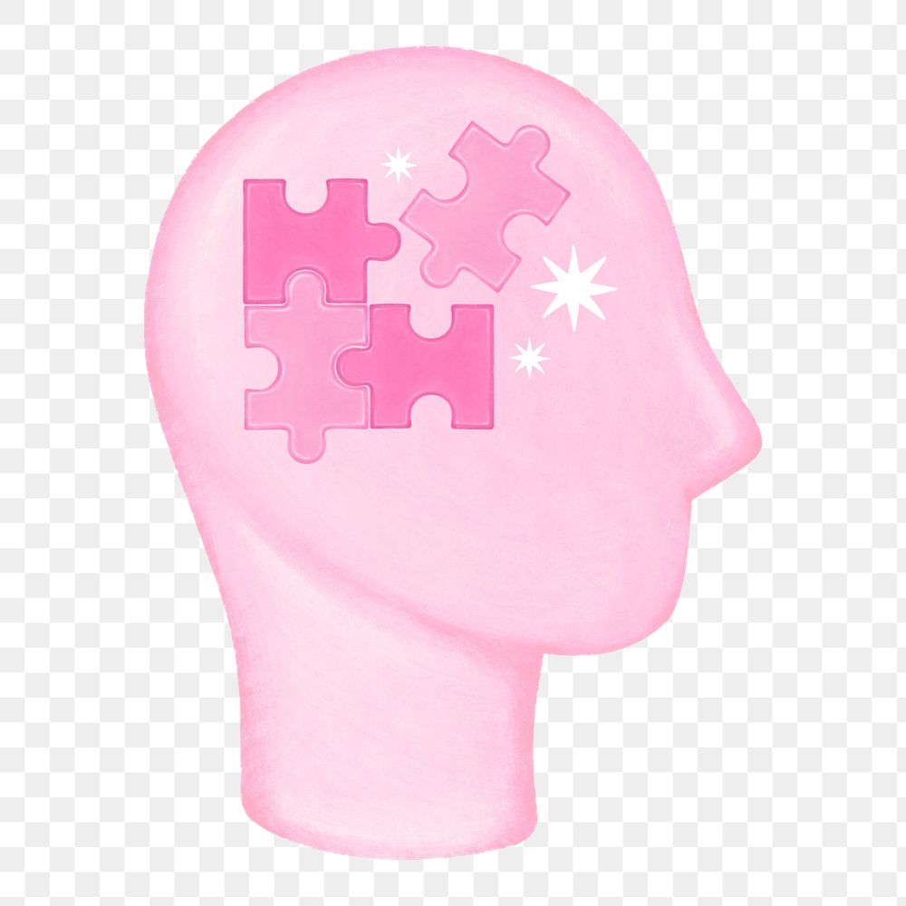 Pink jigsaw head png, mental health remix, editable design