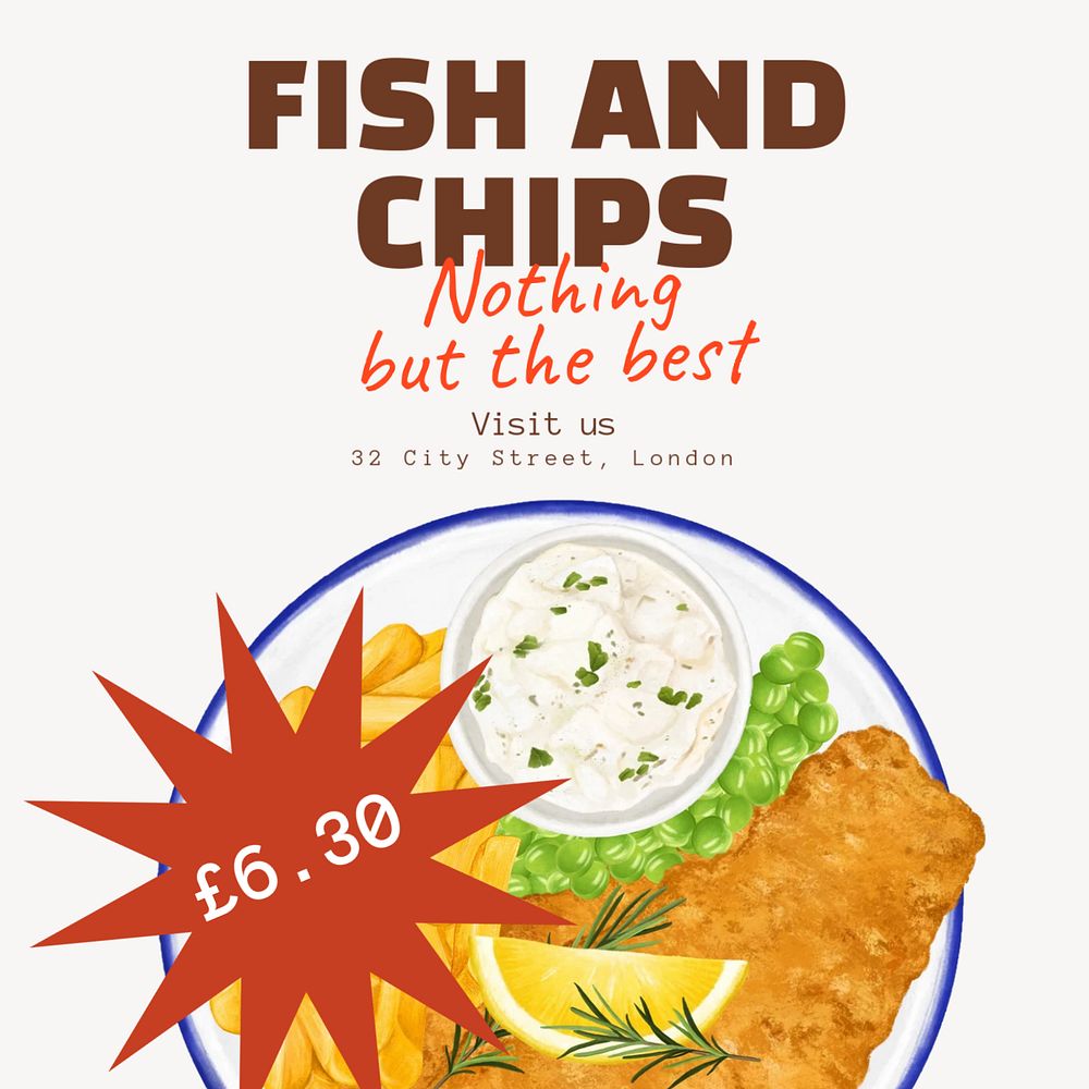 Fish and chips Instagram post template, editable text