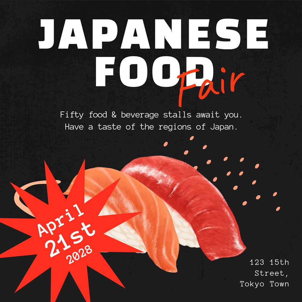 Japanese food fair Instagram post template, editable text