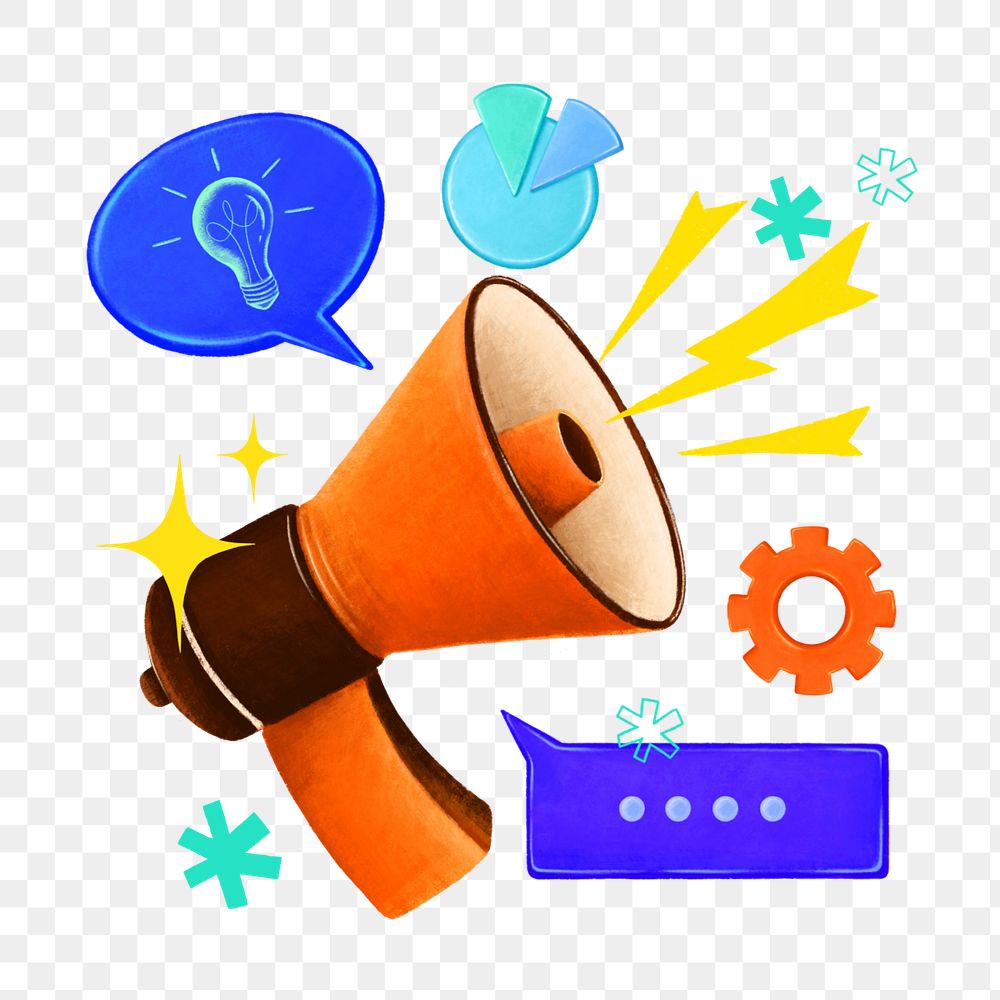 Marketing tool remix png, orange megaphone illustration, editable design