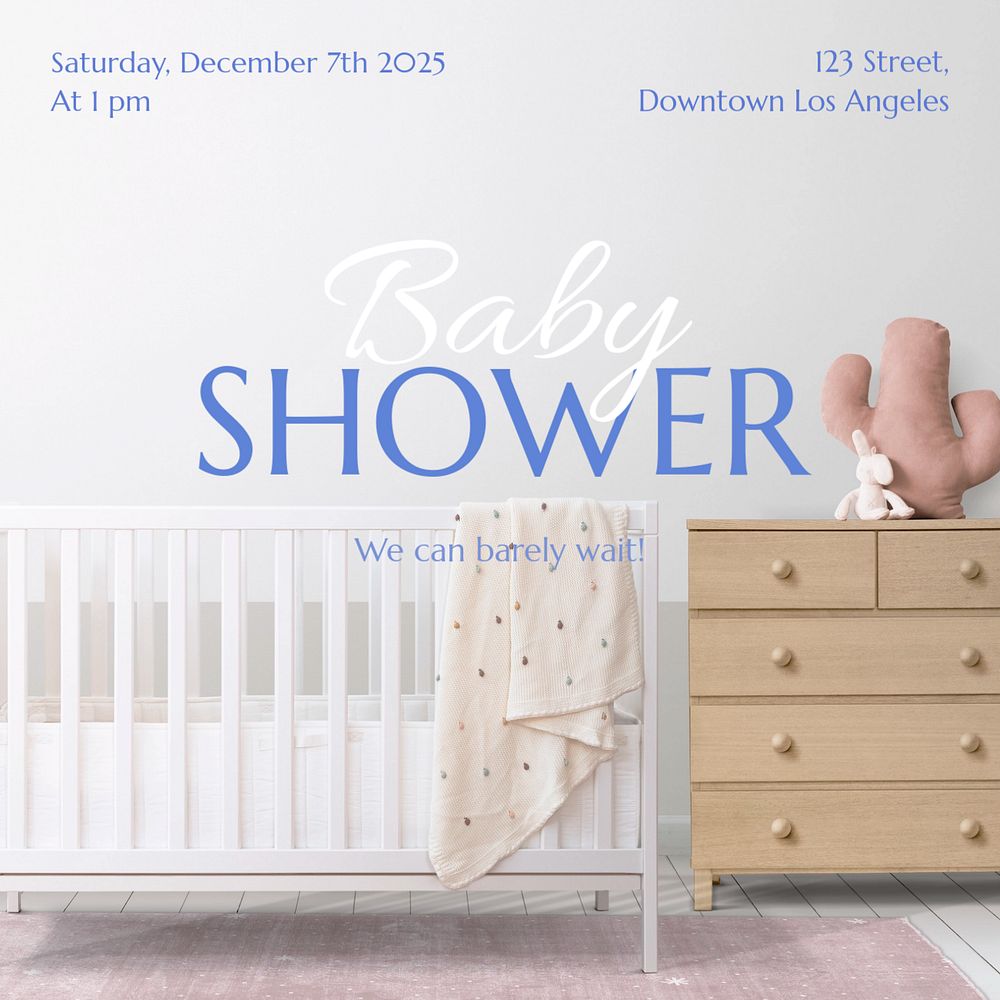 Baby shower Instagram post template, editable text