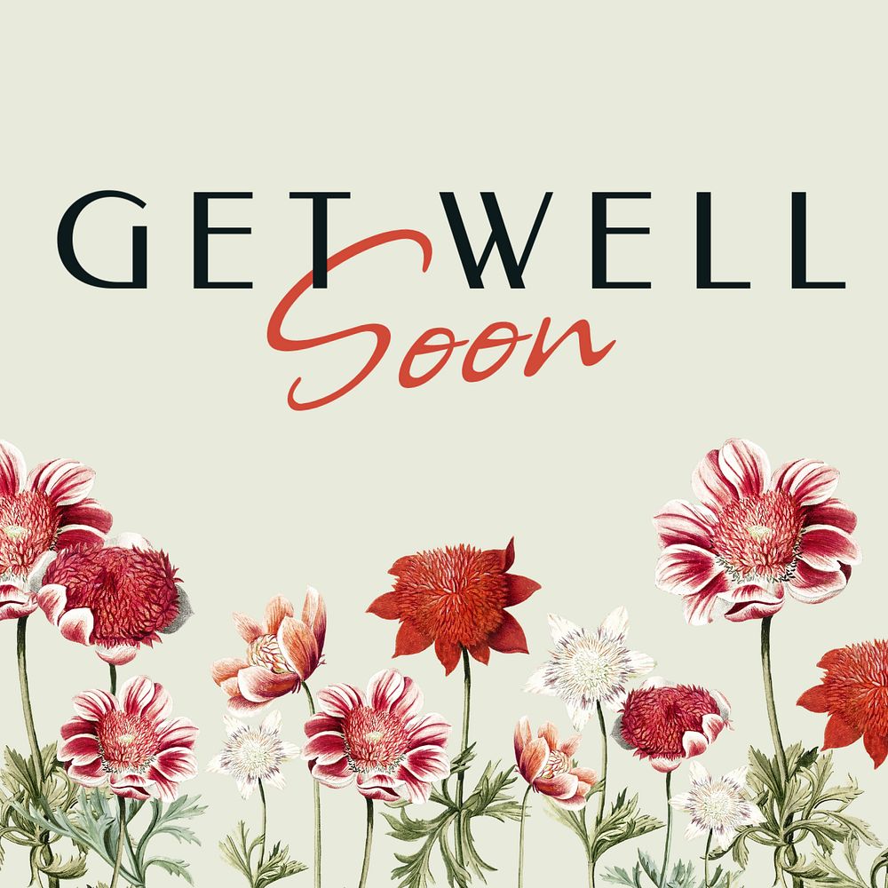 Get well soon Instagram post template, editable text