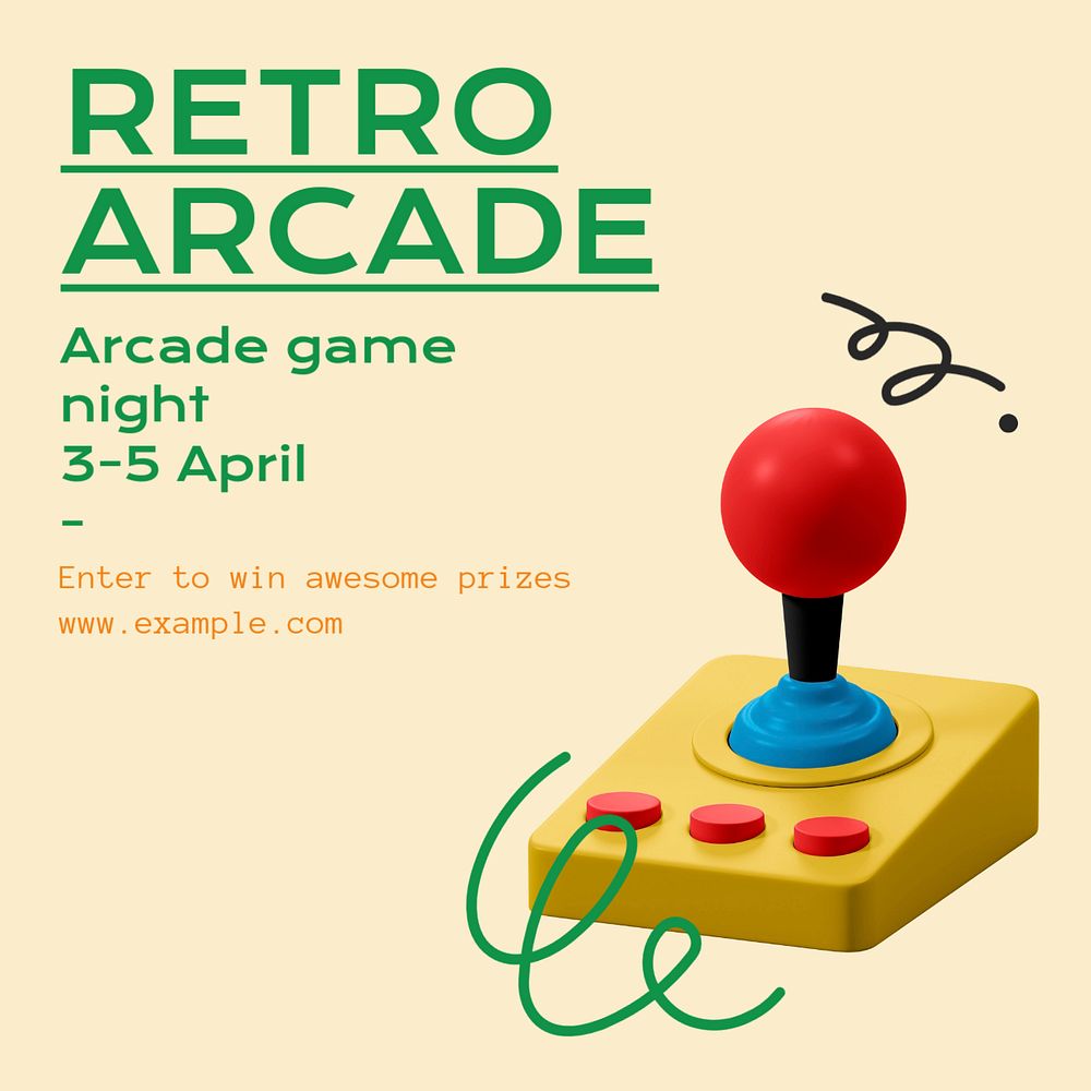 Retro Arcade Instagram post template, editable text