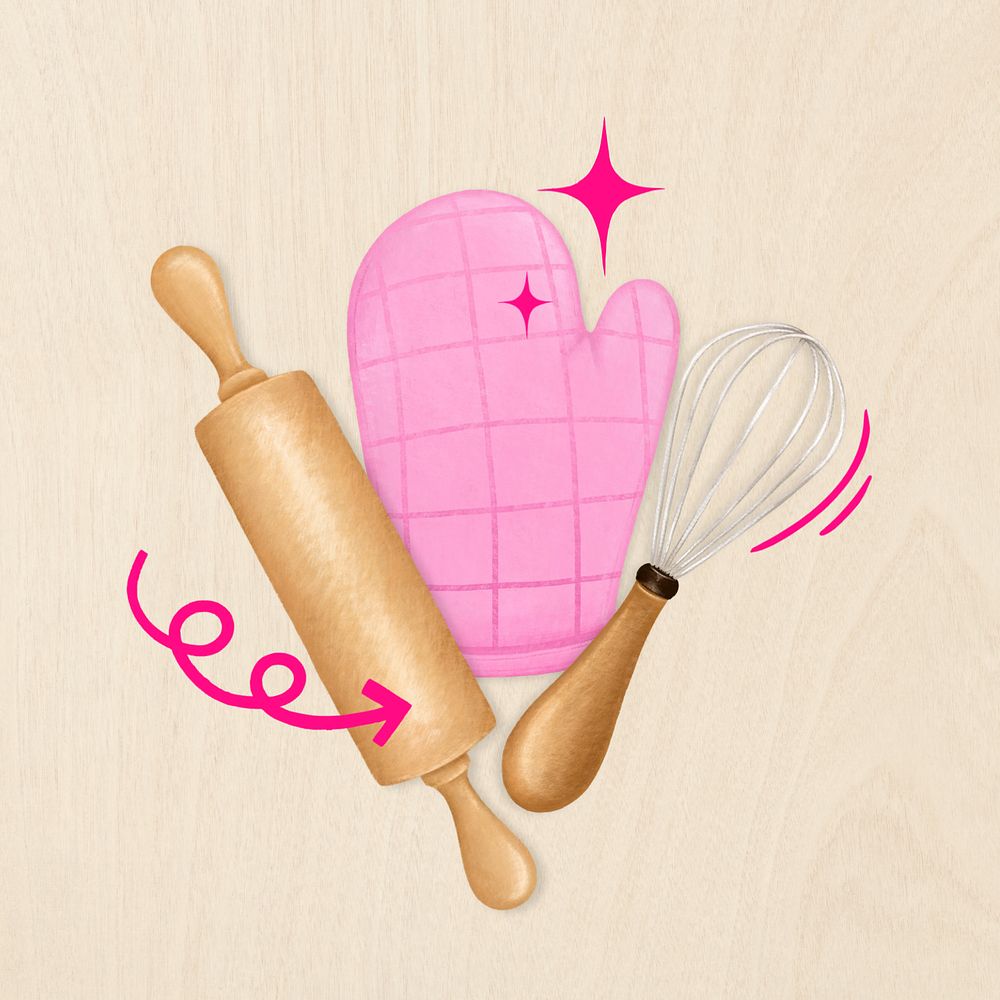 Baking tool aesthetic, glove, rolling pin remix, editable design