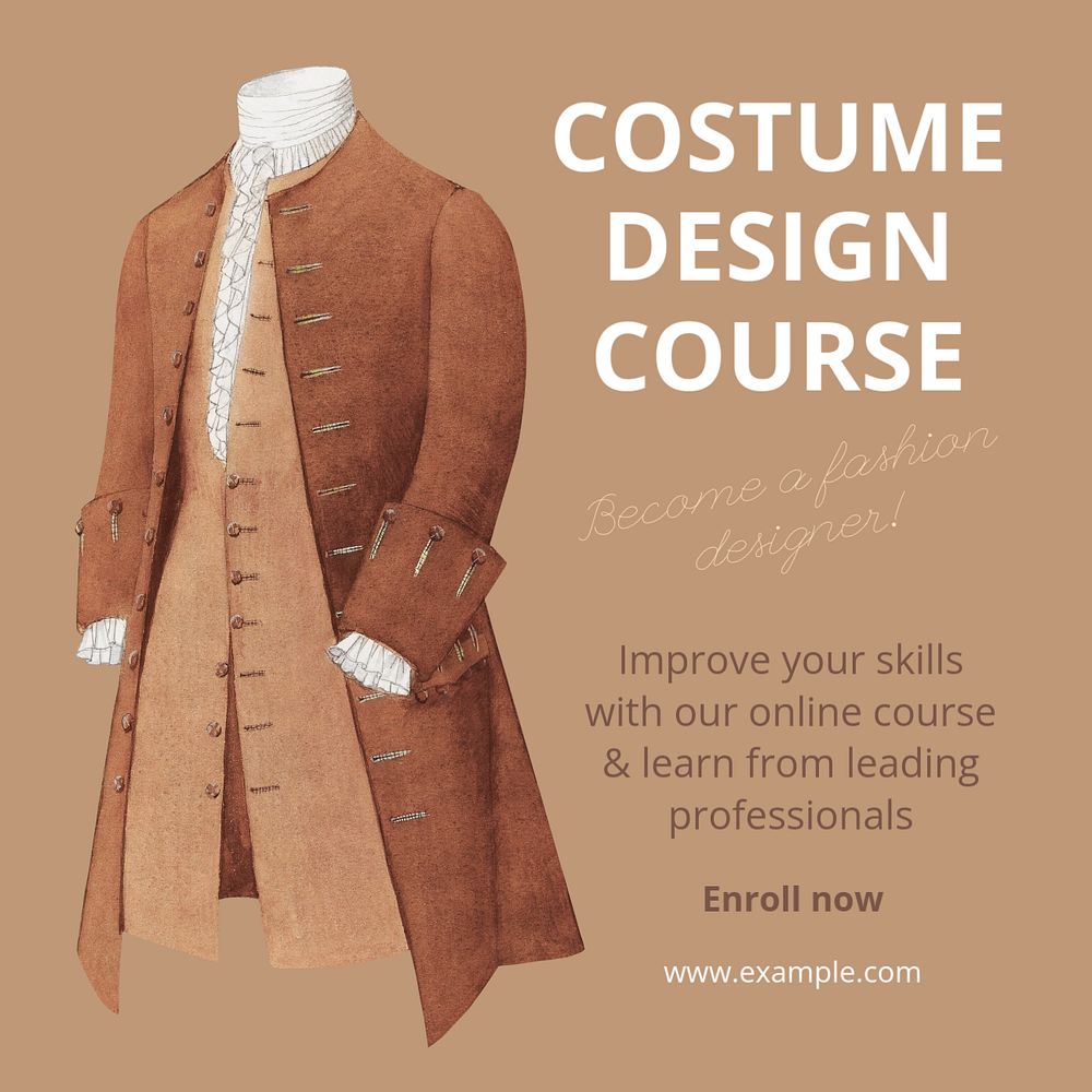 Costume design course Instagram post template, editable text