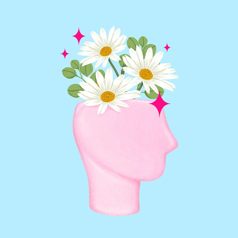 Flower growing head, mental health remix, editable design