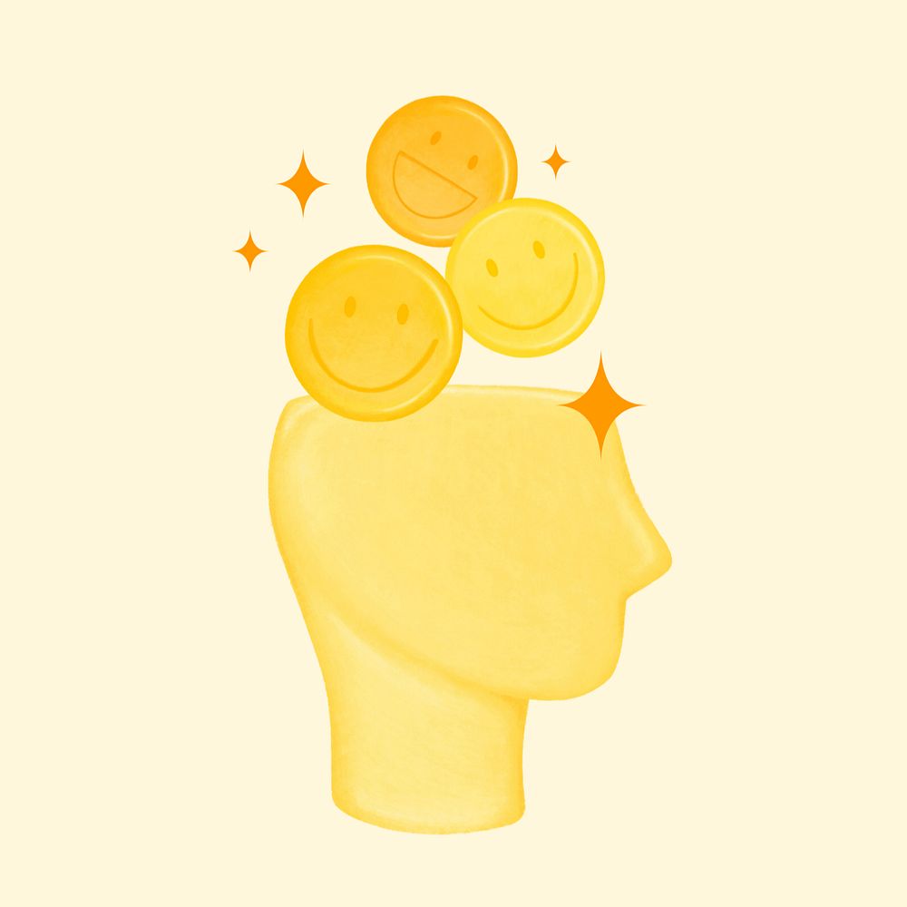 Smiling emoticon head, mental health remix, editable design