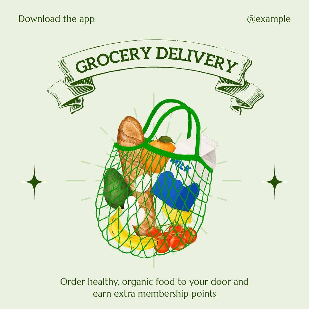 Grocery delivery Instagram post template, editable text