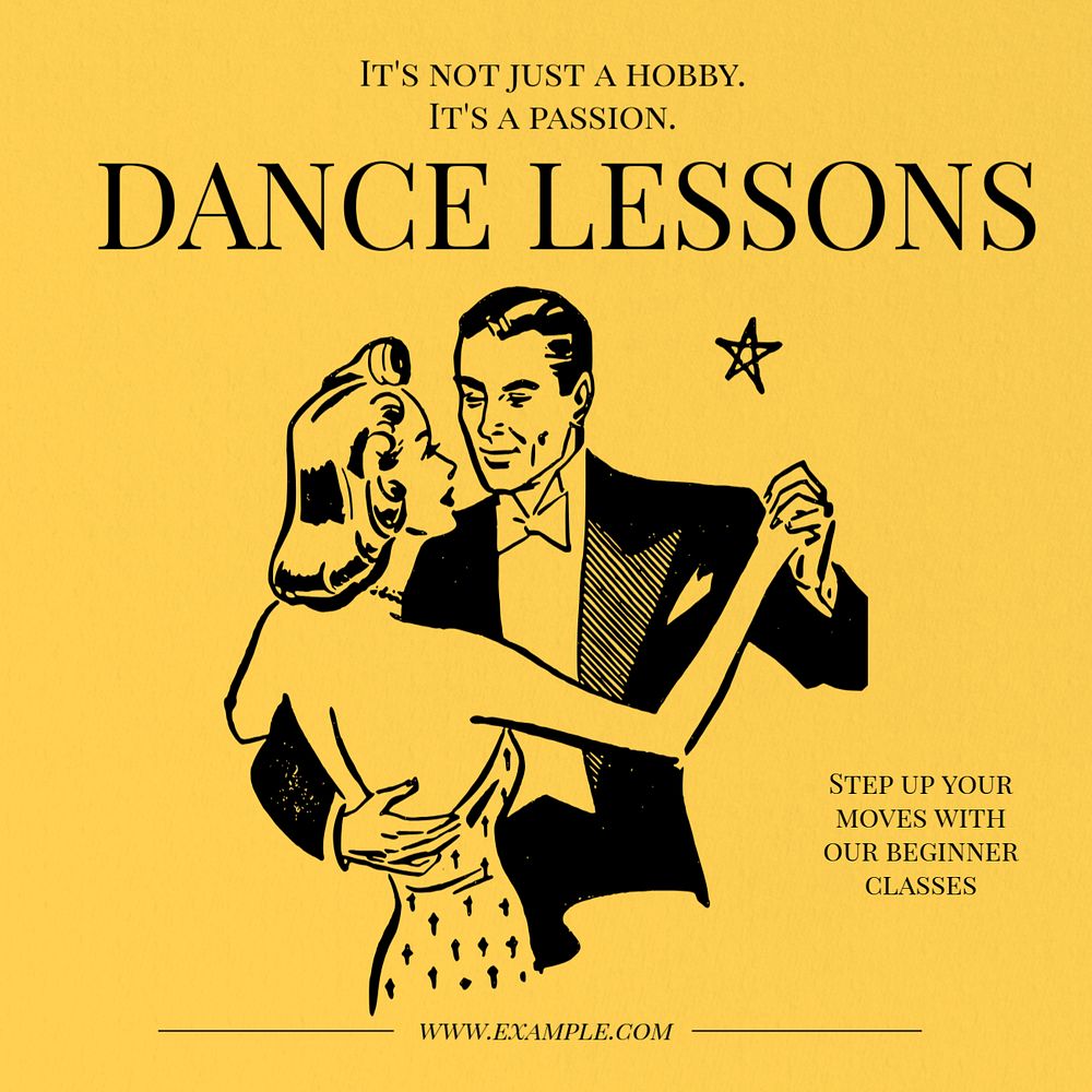 Dance lessons Instagram post template, editable text