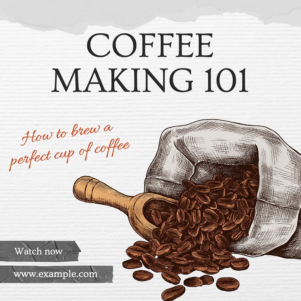 Coffee making 101 Instagram post template, editable text