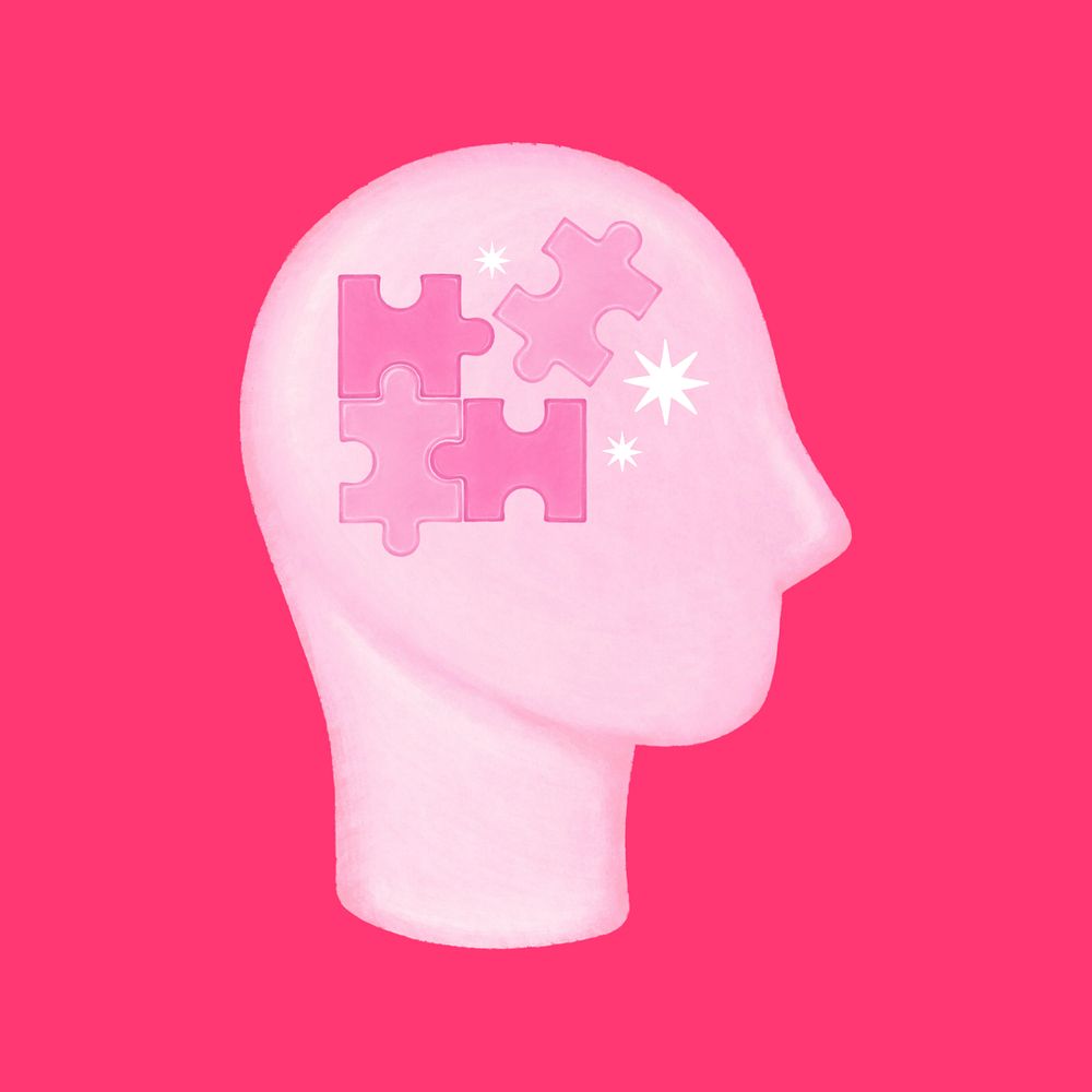 Pink jigsaw head, mental health remix, editable design