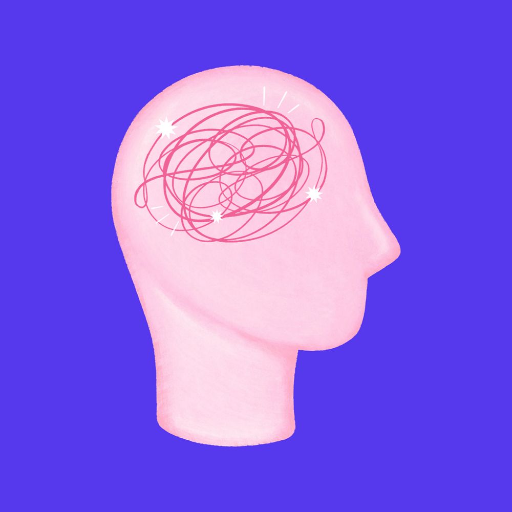 Pink scribbled head, mental health remix, editable design