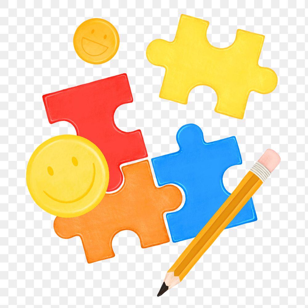 Colorful jigsaw puzzle png, smiling emoticon remix, editable design