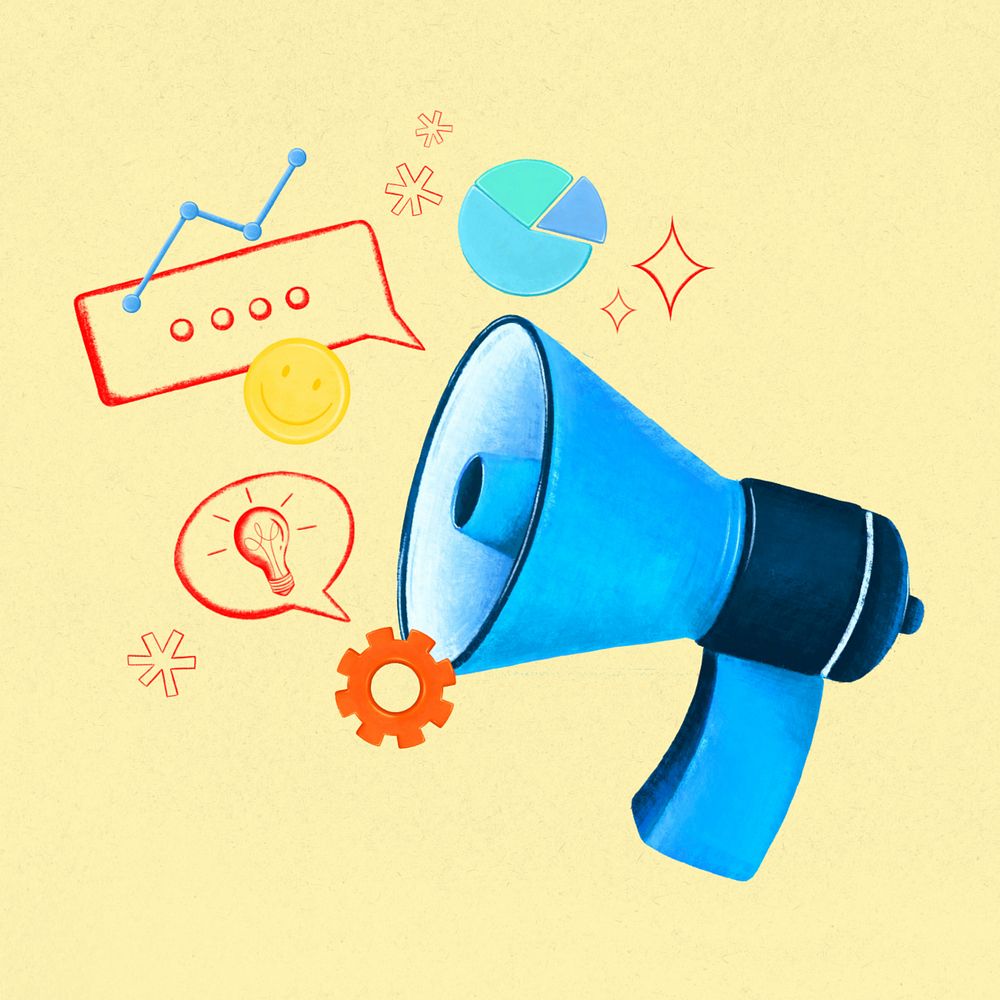 Marketing tool remix, blue megaphone illustration, editable design