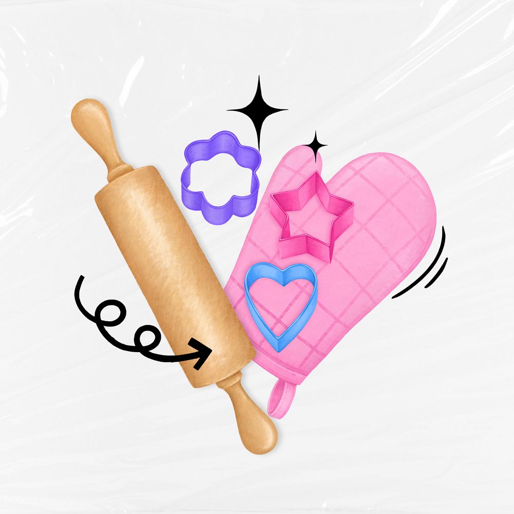 Baking tool aesthetic, glove, rolling pin remix, editable design