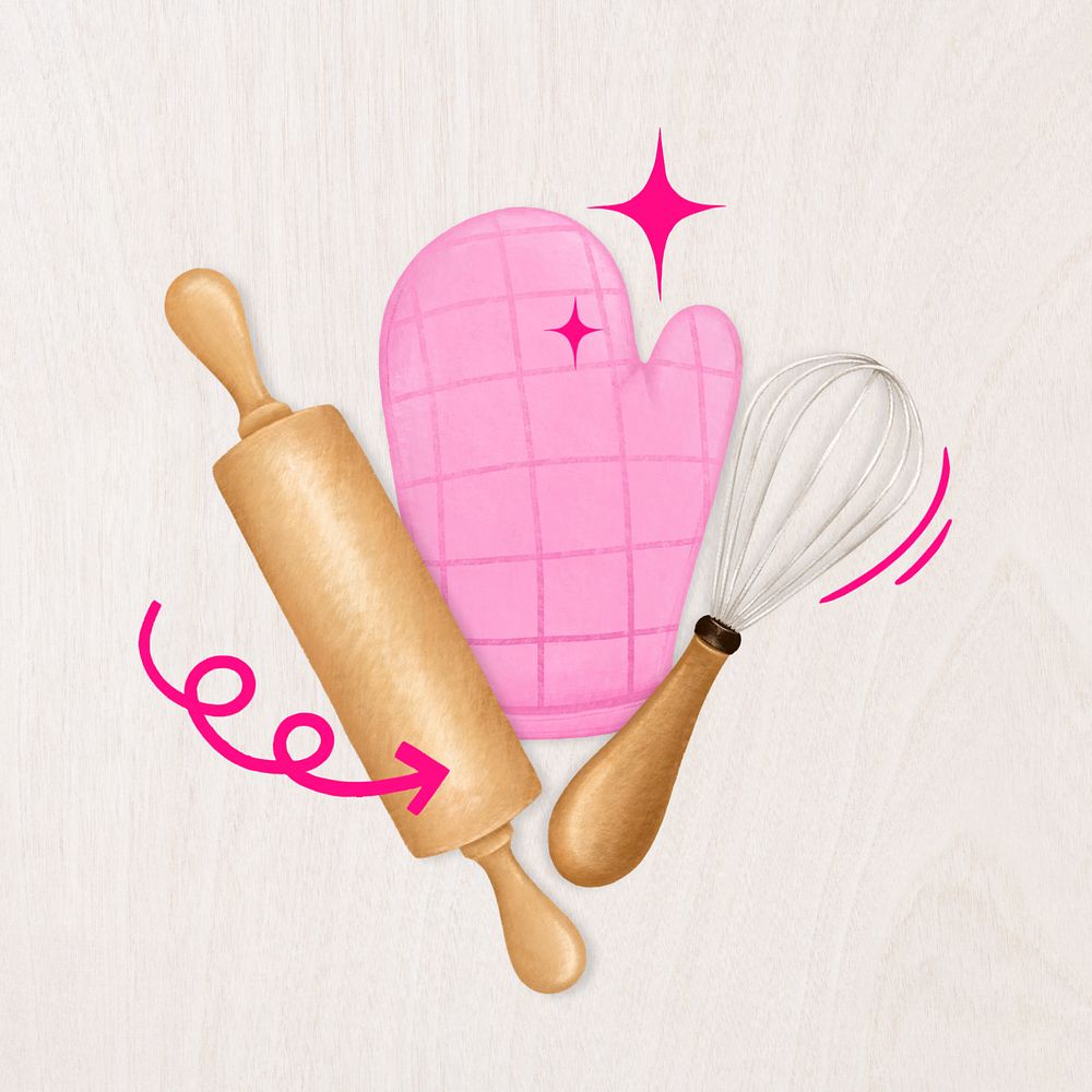 Baking tool aesthetic, glove, rolling pin remix, editable design