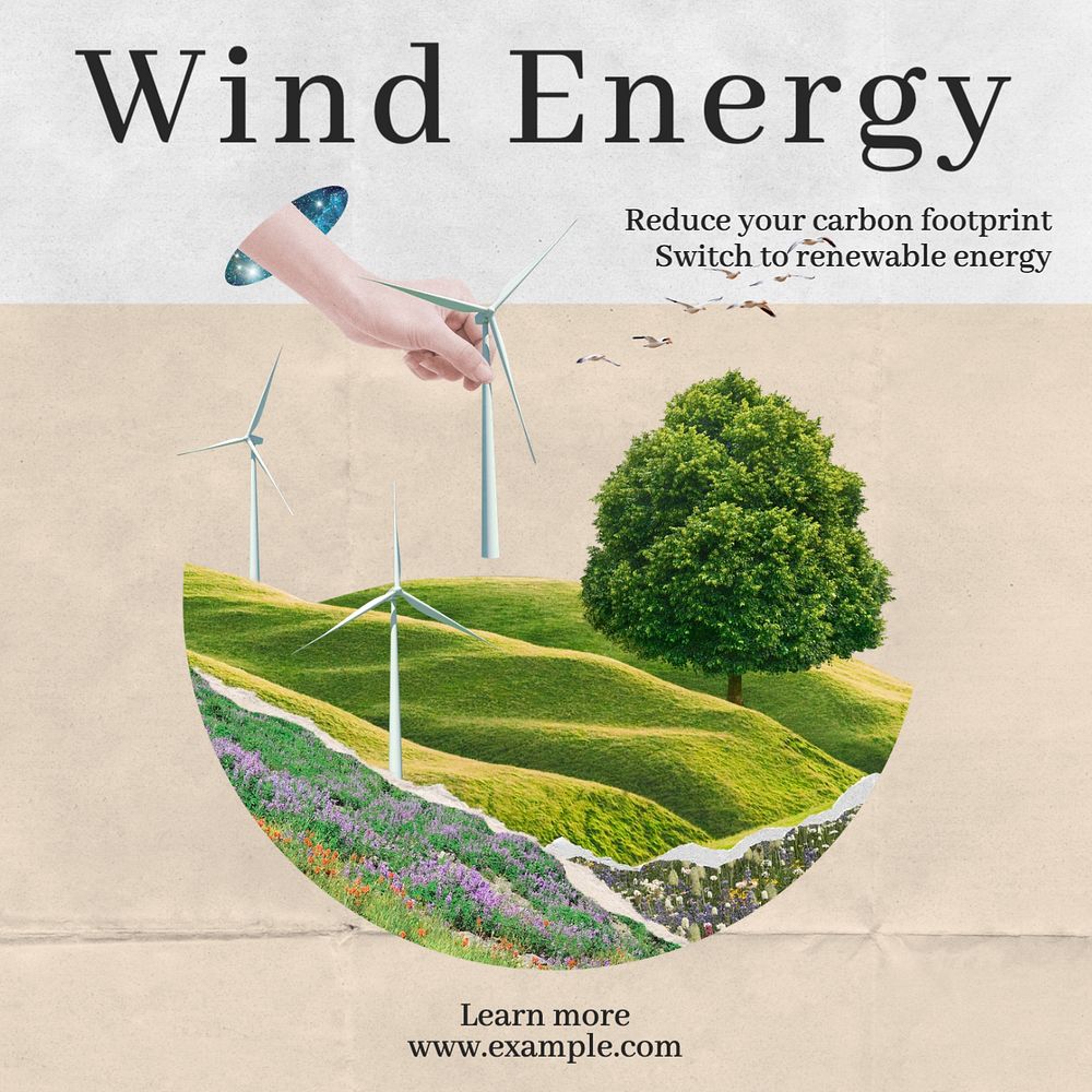 Wind energy Instagram post template, editable text