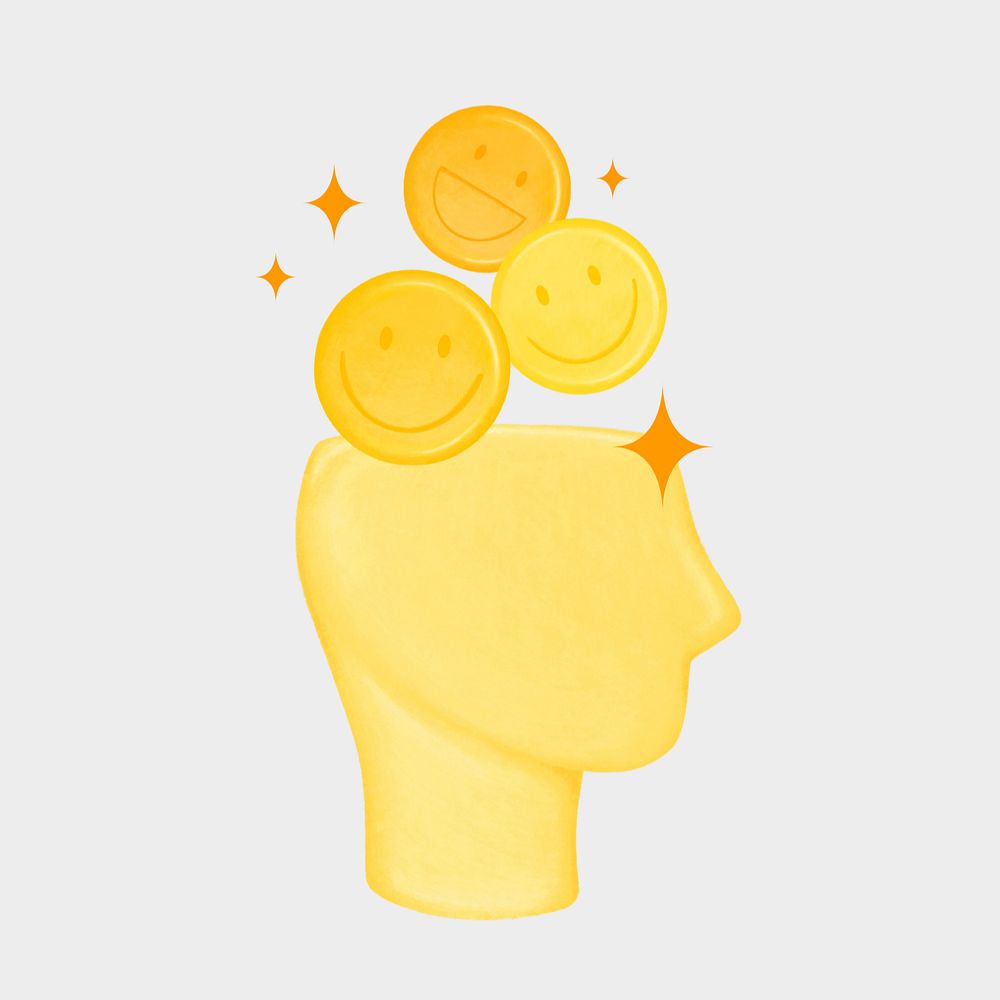 Smiling emoticon head, mental health remix, editable design