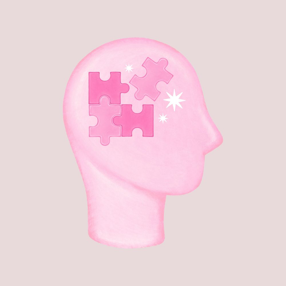 Pink jigsaw head, mental health remix, editable design