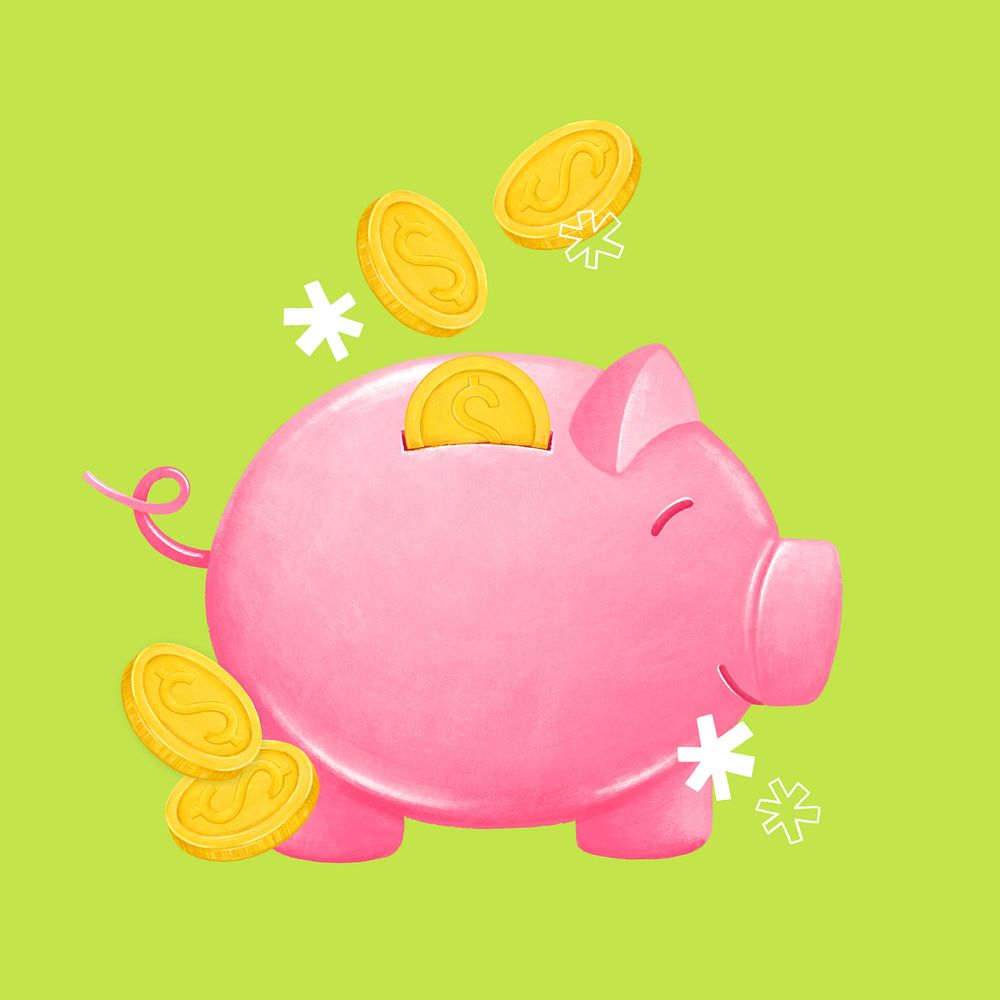 Piggy bank, savings & finance illustration, editable design