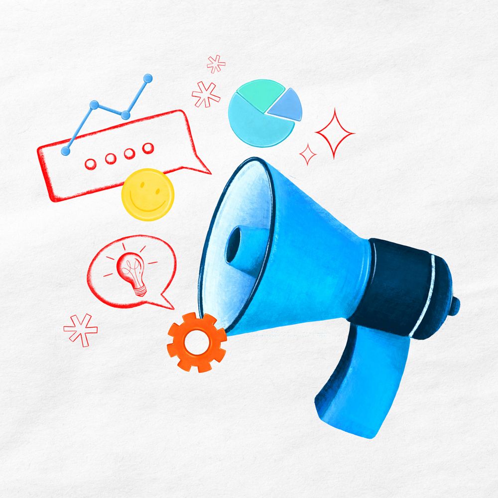 Marketing tool remix, blue megaphone illustration, editable design