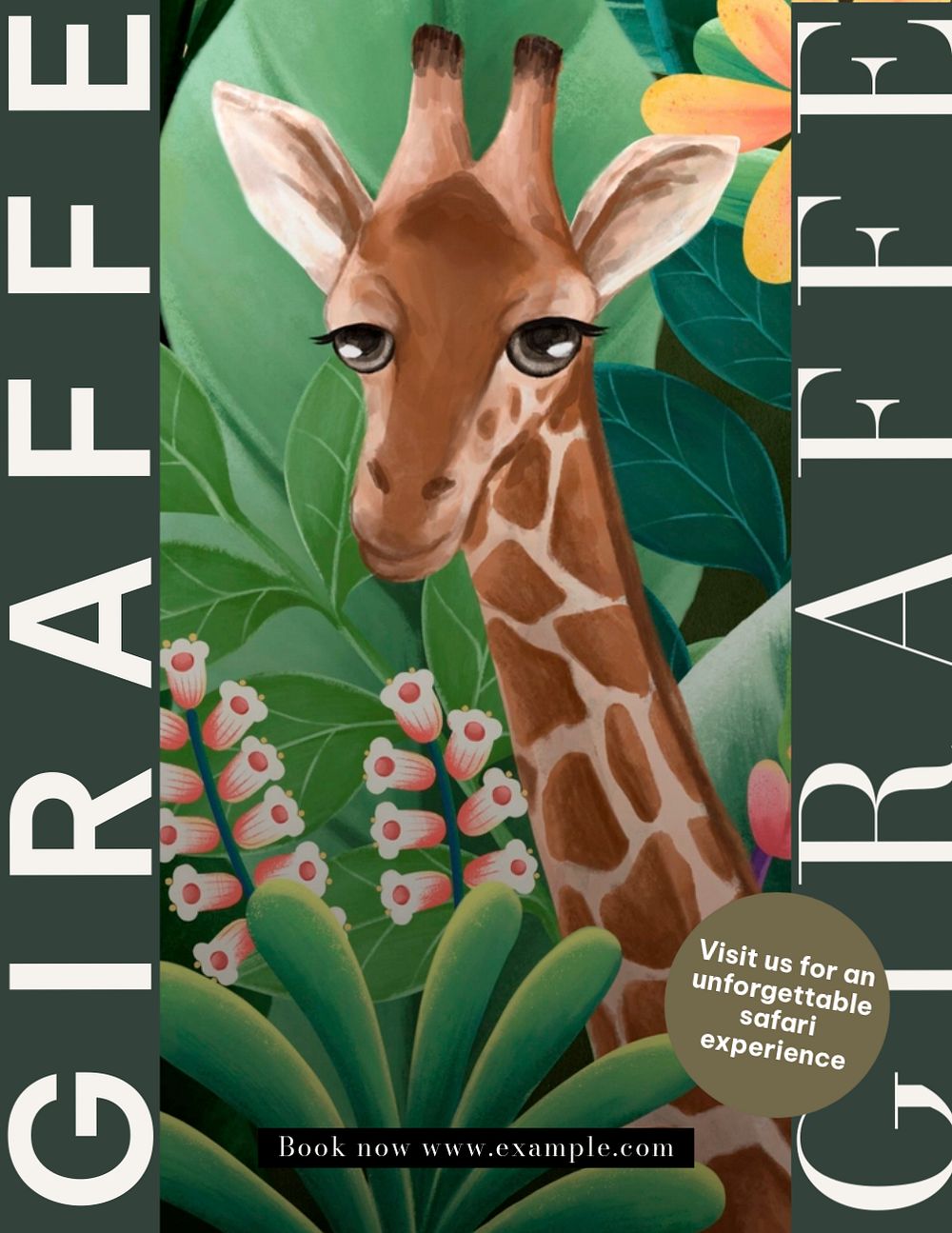 Giraffe safari flyer template, editable text & design