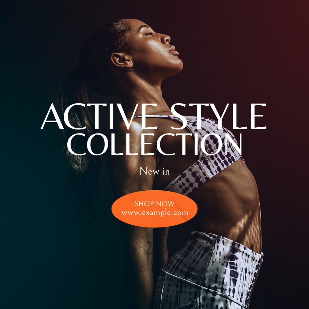 Active fashion Instagram post template, editable text