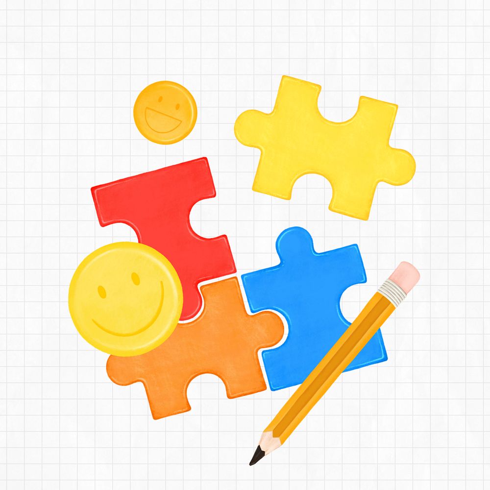 Colorful jigsaw puzzle, smiling emoticon remix, editable design