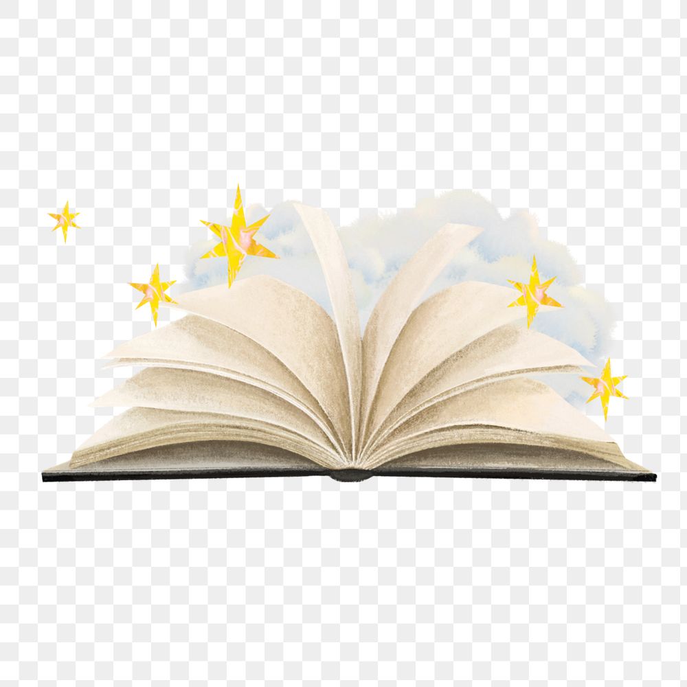 Sparkly open book png, education illustration, editable design