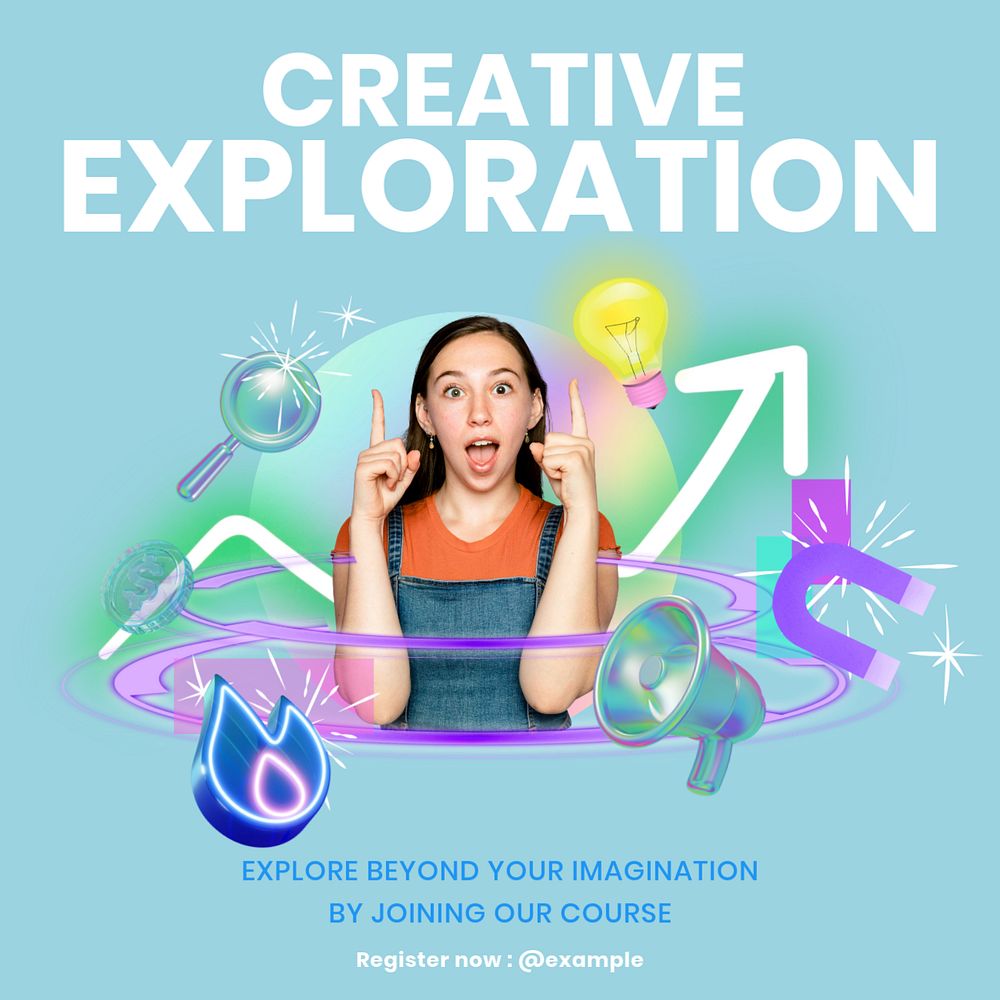 Creative exploration Instagram post template, editable text