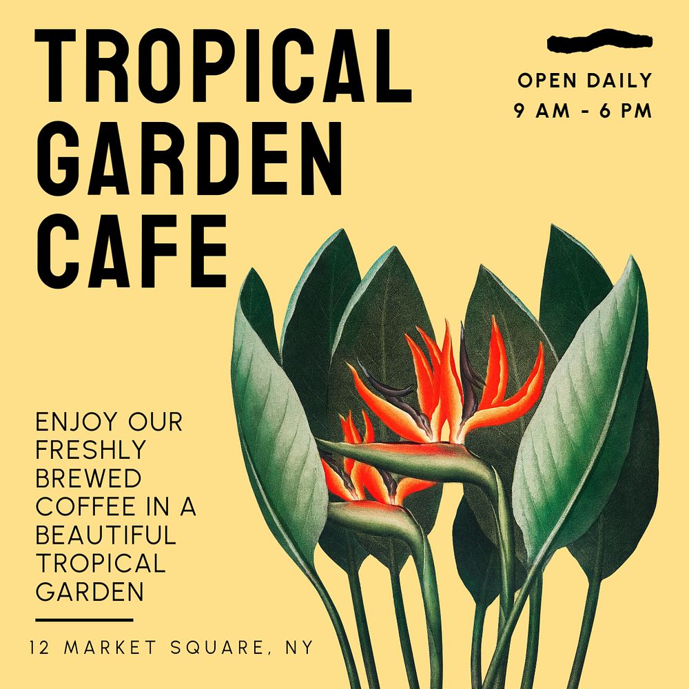 Tropical cafe Instagram post template, editable text