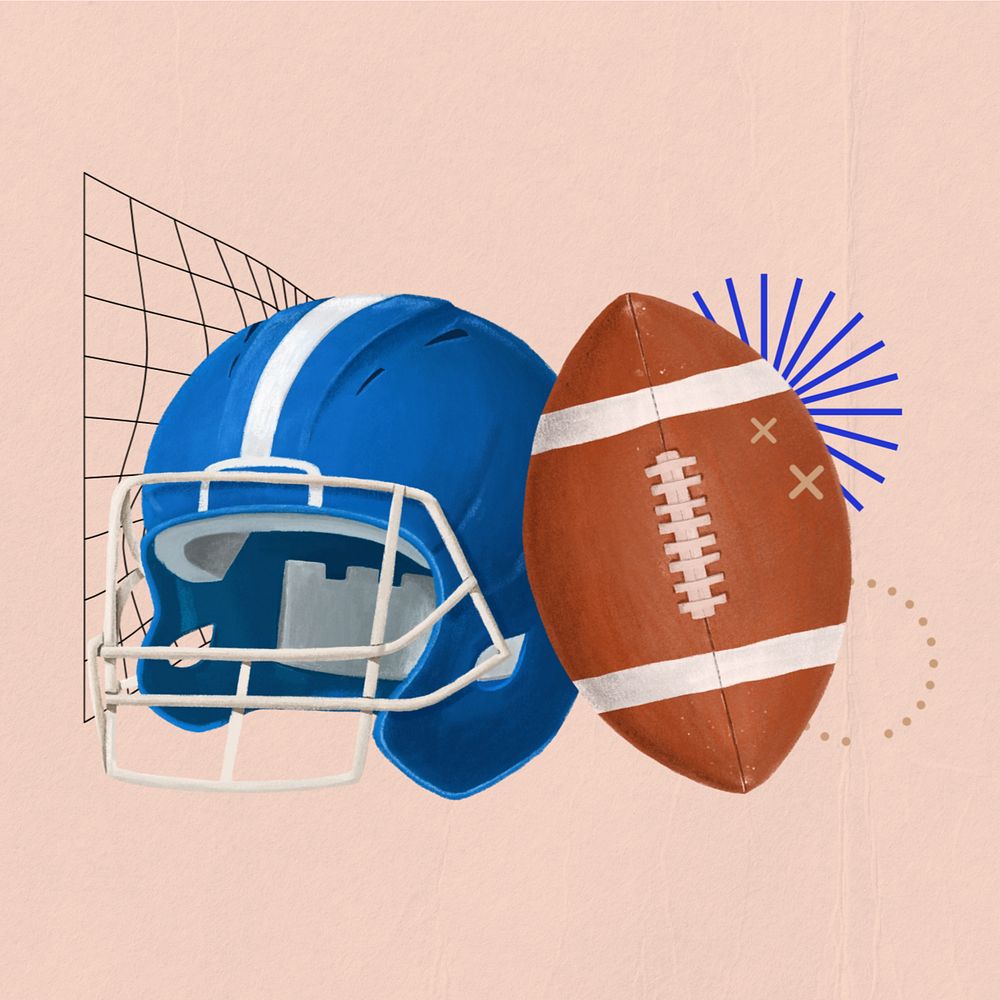 Rugby and helmet, sports illustration, editable design