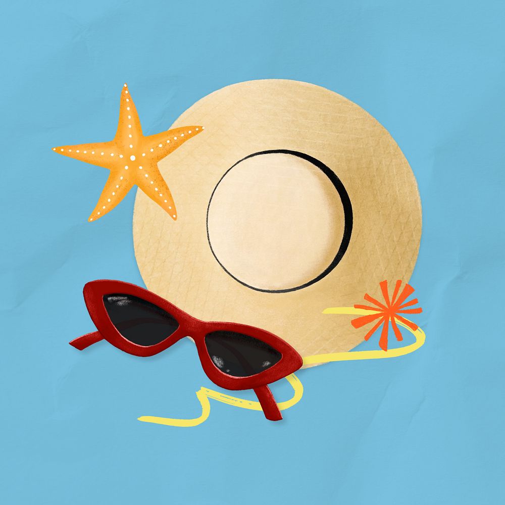 Sunhat and sunglasses illustration, travel remix, editable design