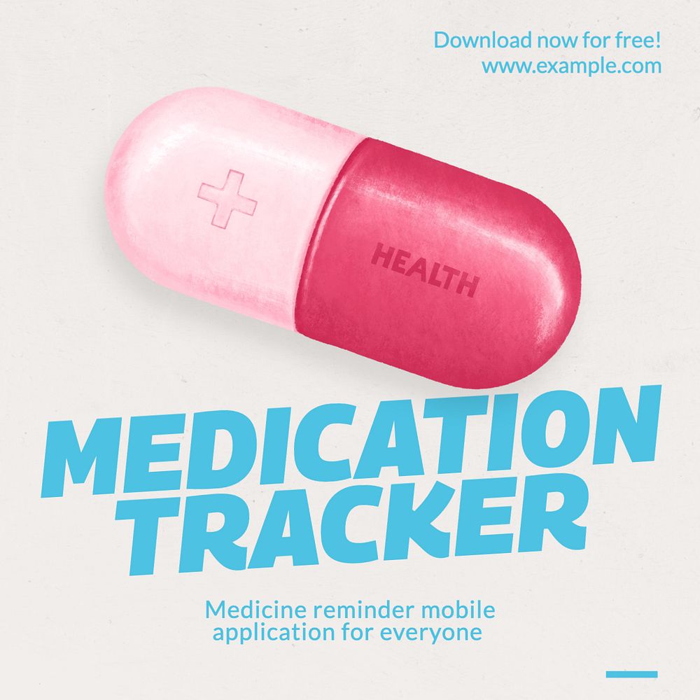 Medication tracker Instagram post template, editable text