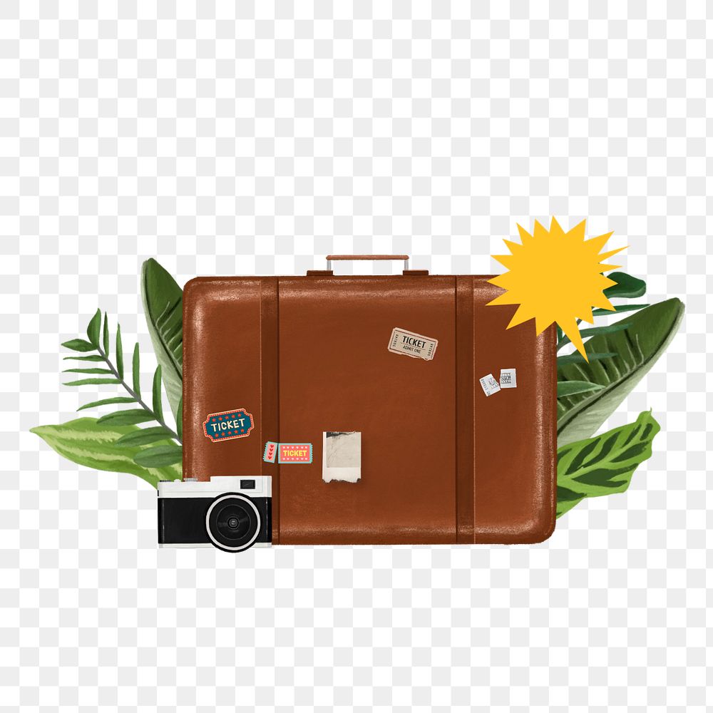 Travel luggage aesthetic png, camera illustration, editable design